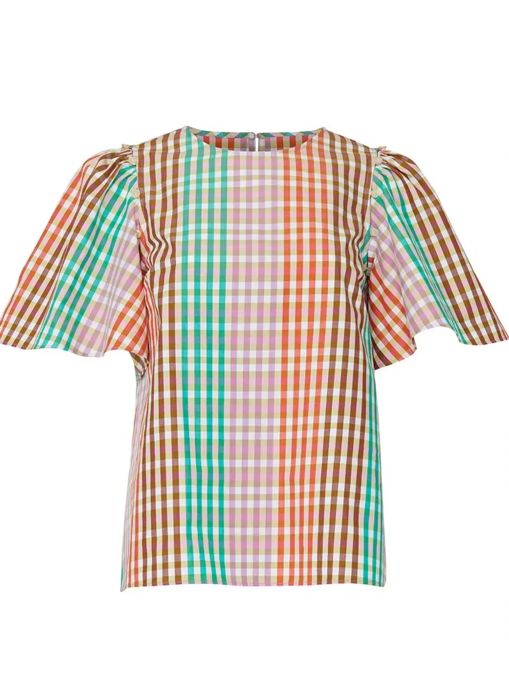 Kate Spade New York Women’s Multi Plaid Gingham Flutter Sleeve Blouse S Shirt